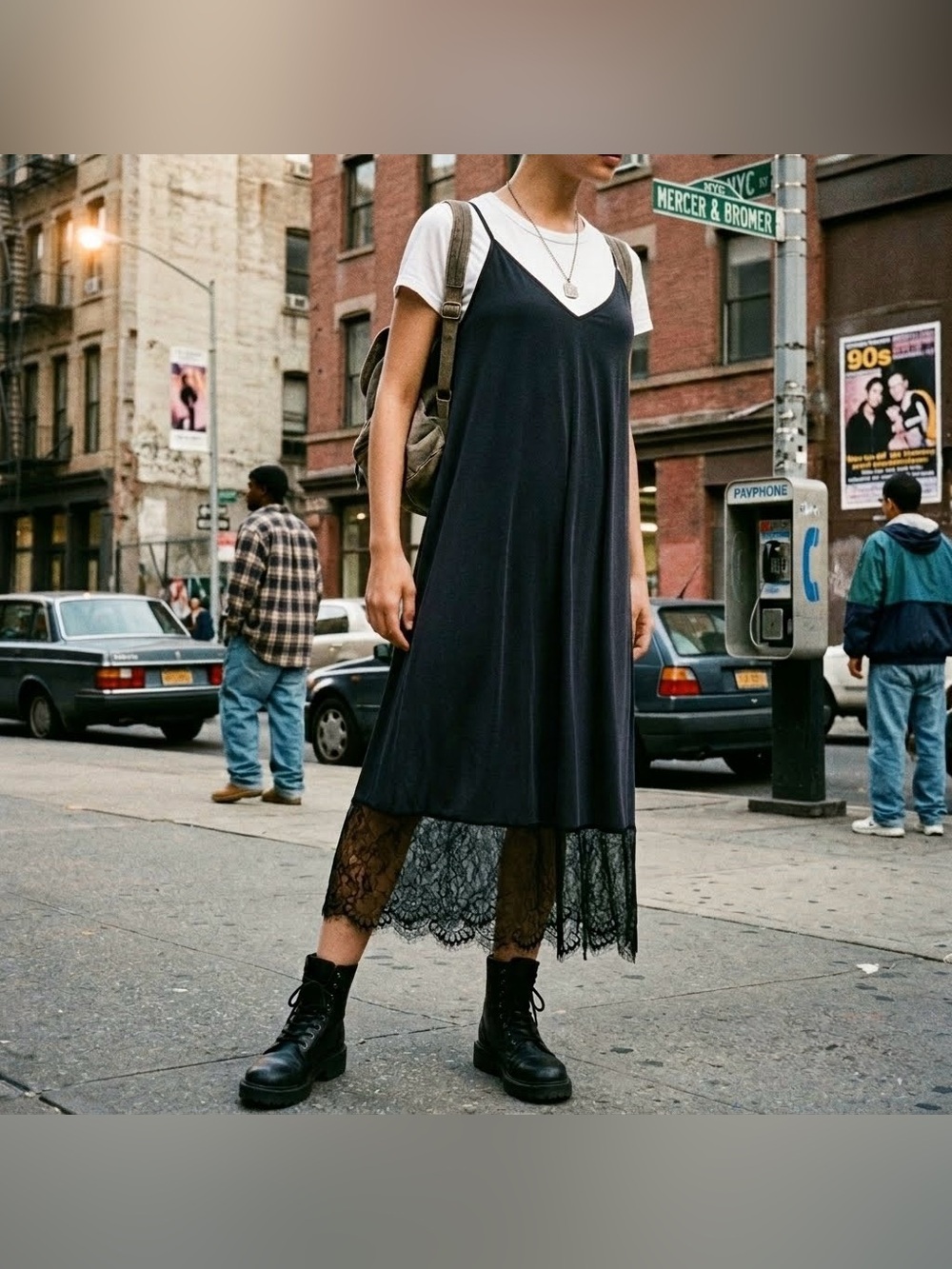 Anthropologie Eri + Ali Black V-Neck Adjustable Strap Lace Trim Midi Slip Dress